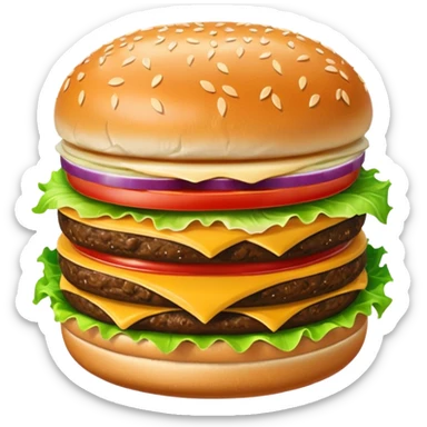 single cheeseburger with ketchup, onion, tomato, lettuce, and mayo sticker