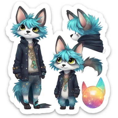 Cool cute Kawaii edgy fantasy animal sparkle fursona Fionbri by griffsnuff & LiLaiRa & Falvie full body sticker