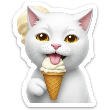 White cat eating ice cream  sticker