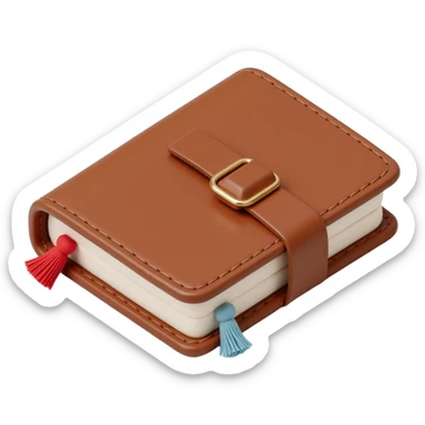 leather-bound notebook with stitching, skeuomorphism icon style sticker