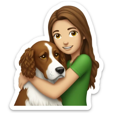 Brunette white girl hugging an irish setter dog sticker