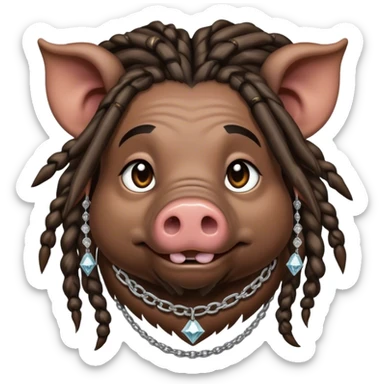 Hairy pig, with dreads, tatto on face with diamont chain on the neck, african-american race sticker
