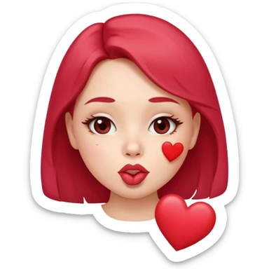 Emoji, girl's face blowing a kiss, puckered lips, small heart sticker