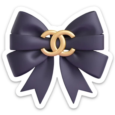 elegant bow with pearls and gold Chanel logo, glossy, black and white sticker
