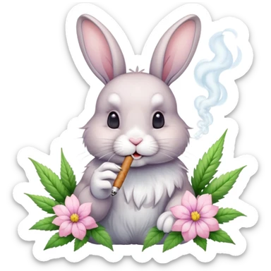 Bunny smoking marijuana with a spring flower theme sticker