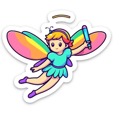 Iridescent fairy flying twinkle rainbow neon sticker