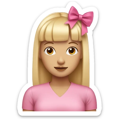 blonde girl with bangs and a pink bow in back of her head sticker