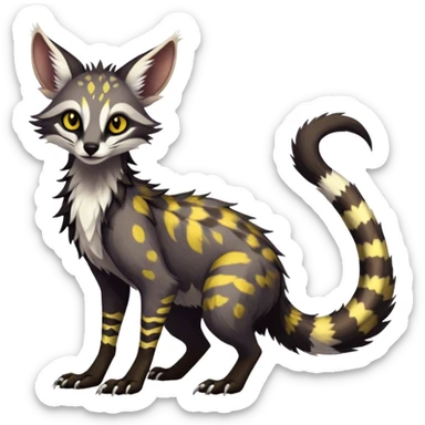 Feral Rare Fantasy dark tropical Vernid-Sergal-Genet-Trico-species by LiLaiRa, random markings, tufted tail, tufted ears, full body sticker