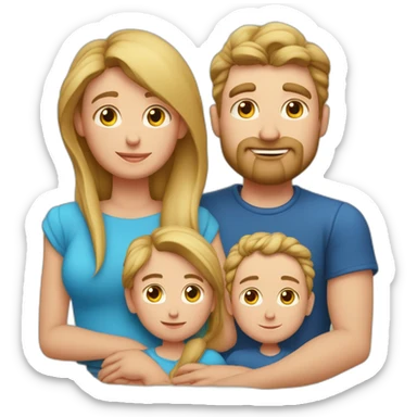 Familia de cuatro miembros padre con poco pelo y alto y gordo madre con pelo rizado rojo hija rubia con ojos azules e hijo alto y delgado sticker