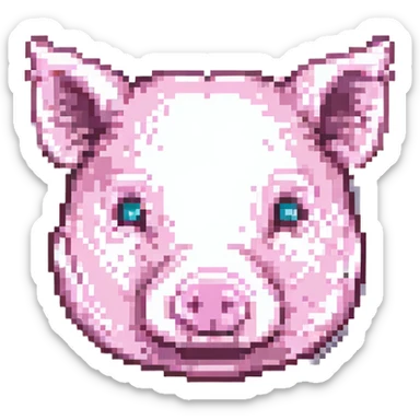 simple pig head, pixel art style sticker