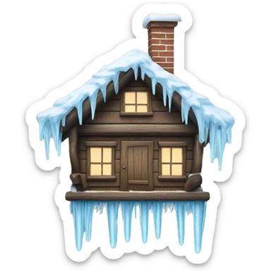 Icicles on a wooden house surrounded by trees  sticker