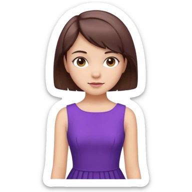 Purple dress girl and short brown hair cute sticker