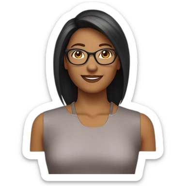 femme 55 ans cheveux noirs courts et lisses lunettes yeux bruns souriante peau claire sticker