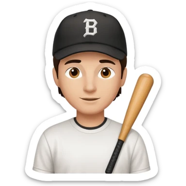 Male brunette movie producer black baseball hat white tshirt  sticker