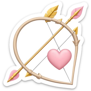 Cupid's bow and arrow with a heart tip in soft pink, beige and yellow pastel light sticker