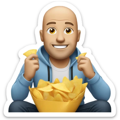 Bald white man eating a bag of chips sticker