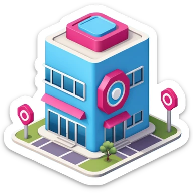 The building houses the Ozon order pickup point in its signature blue (digital blue) and raspberry colors. sticker