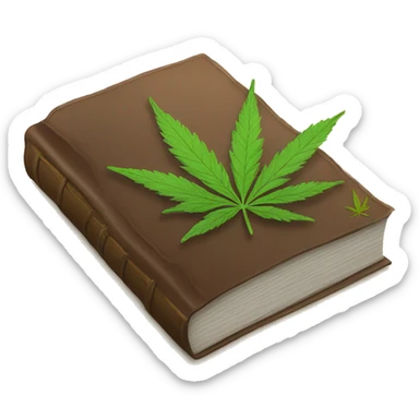closed book with a weed leaf on top of it sticker
