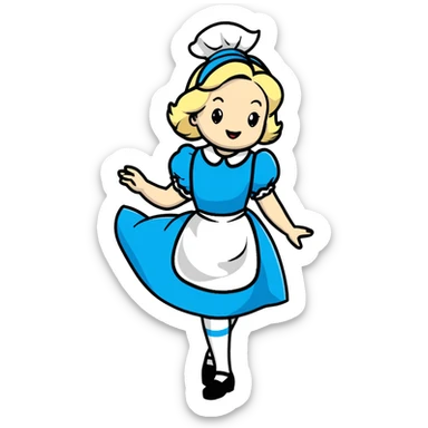 Disney's animated Alice in Wonderland performing a curtsey in her blue dress with white apron sticker