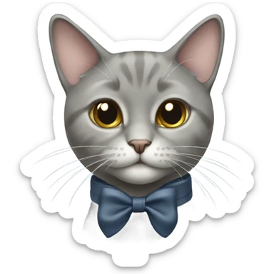 Gray Russian cat wearing a bow  sticker