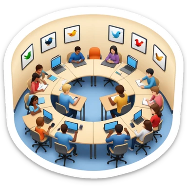 Birdseye view of large study space with students working separately add students sticker