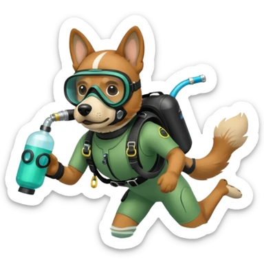 dog wearing scuba green gear dive into the sea with diver mask and oxygen tank sticker
