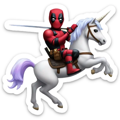 Deadpool riding a unicorn sticker