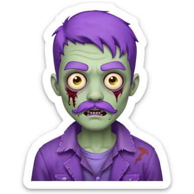 young zombie with purple mustache sticker