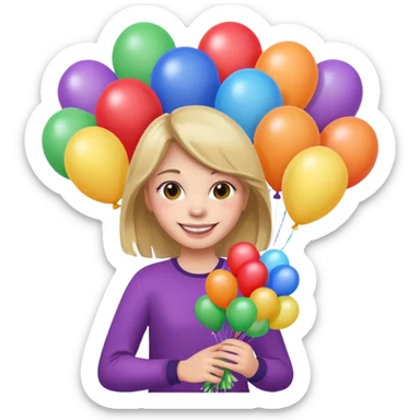 Girl with bouquet of balloons sticker