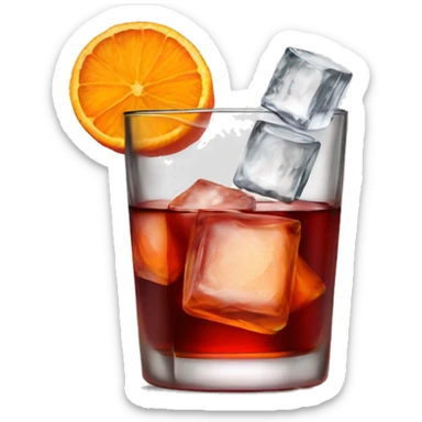negroni, short glass, squared, small orange, few ice sticker