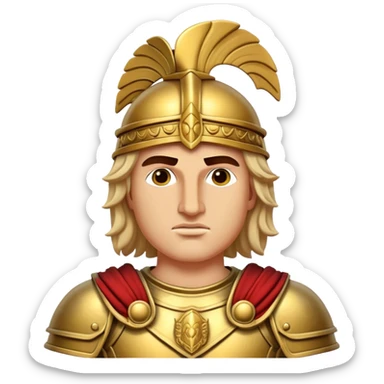 Cinematic Realistic Alexander the Great Portrait Emoji, depicted as a bold, charismatic ancient conqueror in regal armor with a commanding gaze, rendered with lifelike textures and dramatic heroic lighting that captures his legendary ambition. sticker