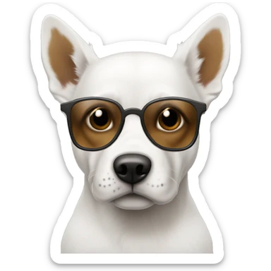 Perro blanco con manchas marrones claras con gafas de sol y un zumo sticker