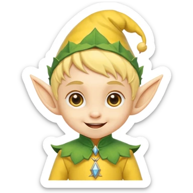 Tiny elf baby with pointy ears and hat, yellow outfit sticker