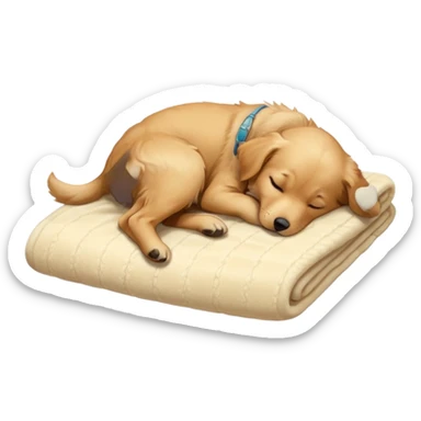 A Golden Retriever puppy sleeping peacefully on a soft blanket indoors. Cozy home environment, natural lighting, soft focus, adorable realism. sticker