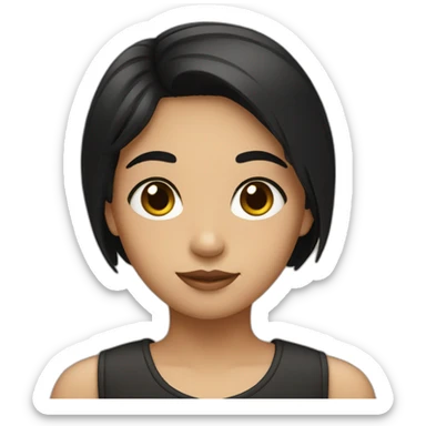 A girl with short black hair, wheat-coloured skin, wearing black  sticker