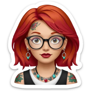 red hair woman with extra  big earring and face tattoed and wearing big glasses sticker