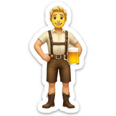 man in lederhosen holding beer sticker