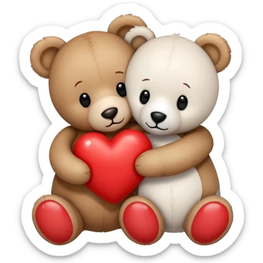Teddy hugging another teddy with hearts sticker