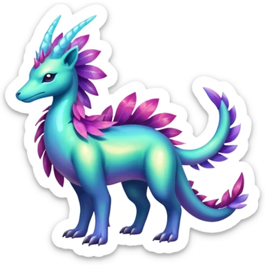 Shiny Exotic Tropical Iridescent Dusky Nightly Meganium-Amaura-Suicune-Fakémon-fusion-creature (full body) sticker