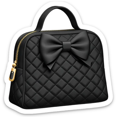 Black quilted cotton cosmetics bag with black bow   sticker