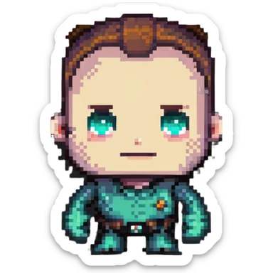 Pixel art of a guy with a giant forehead, male character sticker