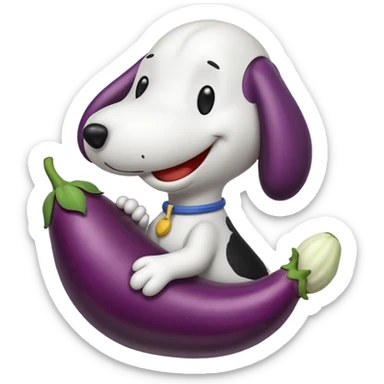 Black and white Snoopy with an eggplant sticker