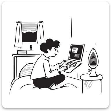 A bedroom lit by a lava lamp and an open laptop running early 2000s MSN Messenger

 sticker