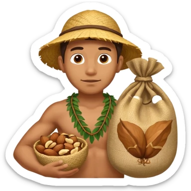 Native Hawaii man holding a sack of nuts sticker