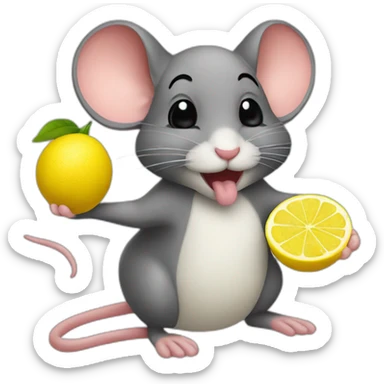 mouse squeezing a lemon sticker