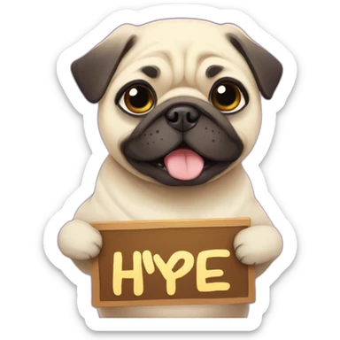 anime pug holding a bright sign that reads "hype" sticker
