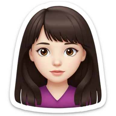 brunette girl with dark brown eyes, pale rosy skin, long hair and wispy bangs sticker