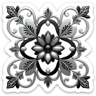 Black and silver floral filigree design, 3D, extremely detailed design sticker
