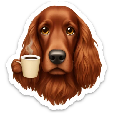 Irish setter with coffee sticker