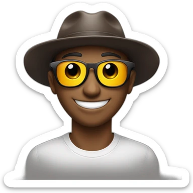 Chico con pecas en el rostro, gorra negra cool tono de piel blanca con lentes cool y look urbano ,ojos color café , bonita sonrisa ,corte de cabello cómo hongo sticker